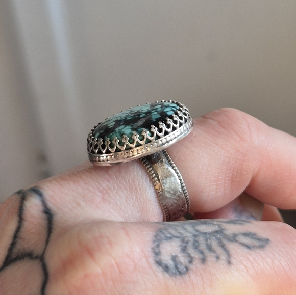 Handmade Sterling Silver and Kingman Turquoise Ring Size 7 - Picture 7 of 12
